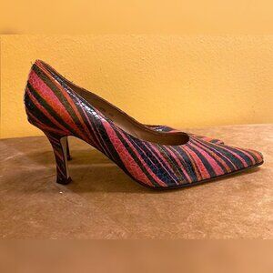 J Renee pointed toe pink/blue/purple  zebra stripe snakeskin heels, brand new